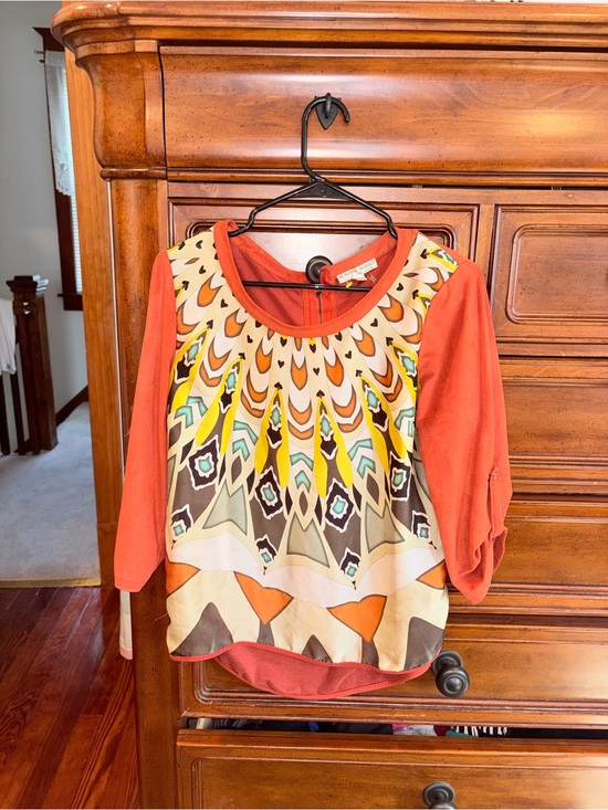 Alberto Makali Tops - Alberto Makali Women’s Medium Abstract Print 3/4 Sleeve Blouse Orange M